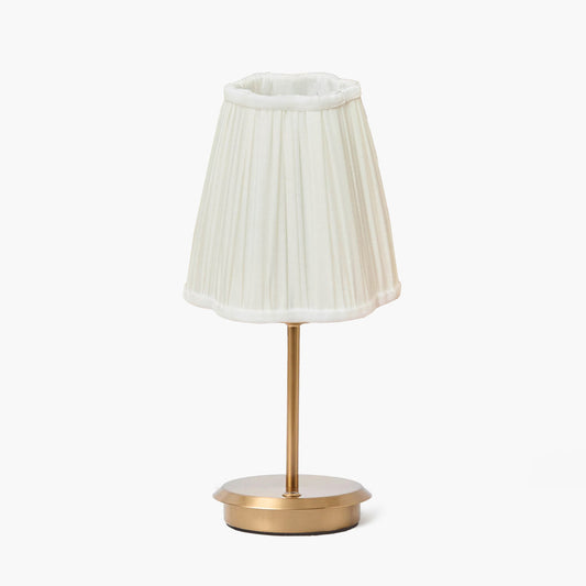 Short Rechargeable Lamp with Cream Pleated Shade (14cm)