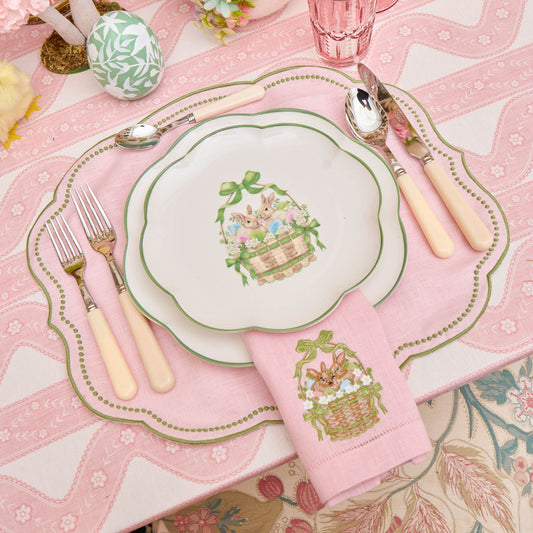 Pink & Green Eloise Linen Placemats & Bunnies in Basket Napkins (Set of 4)