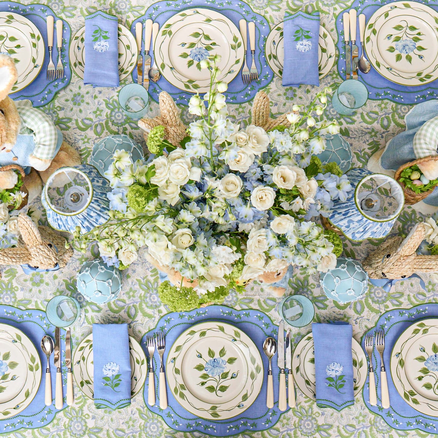 Blue Rose Bud Dinner Plates (Set of 4)