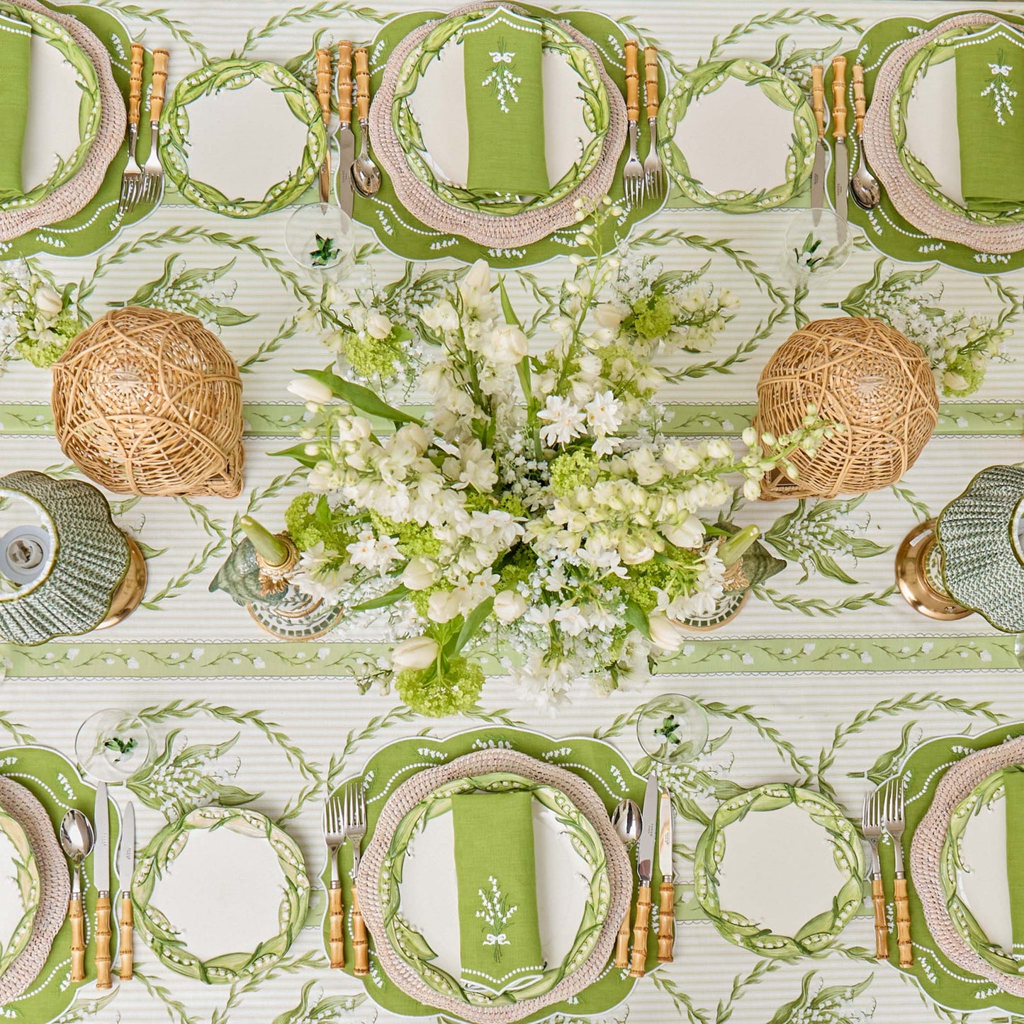 Green Lily of the Valley Eloise Linen Placemats (Set of 4)