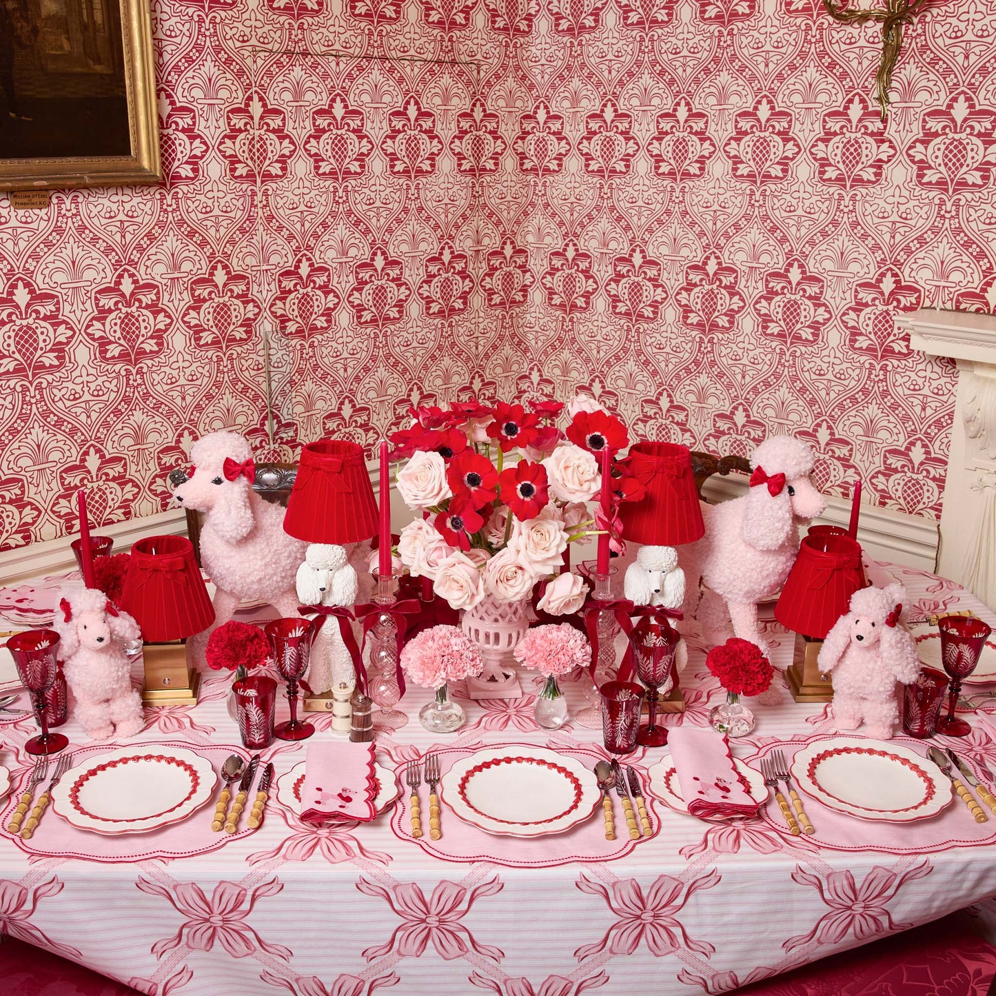 Pink & Red Fifi Poodle Linen Napkins (Set of 4)