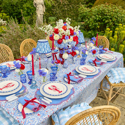 Blue Lobster Embroidered Linen Napkins (Set of 4)