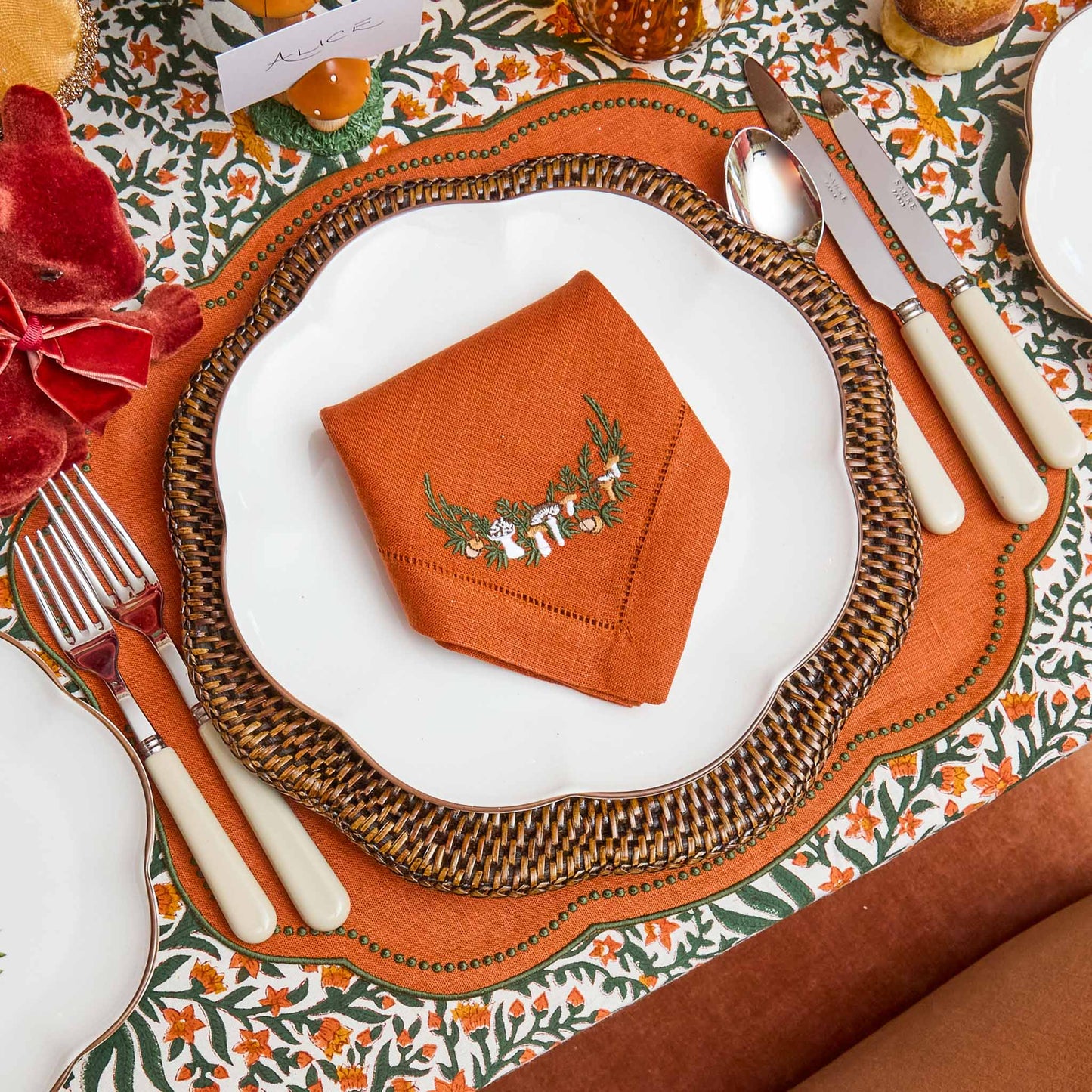Orange & Green Eloise Linen Placemats (Set of 4)