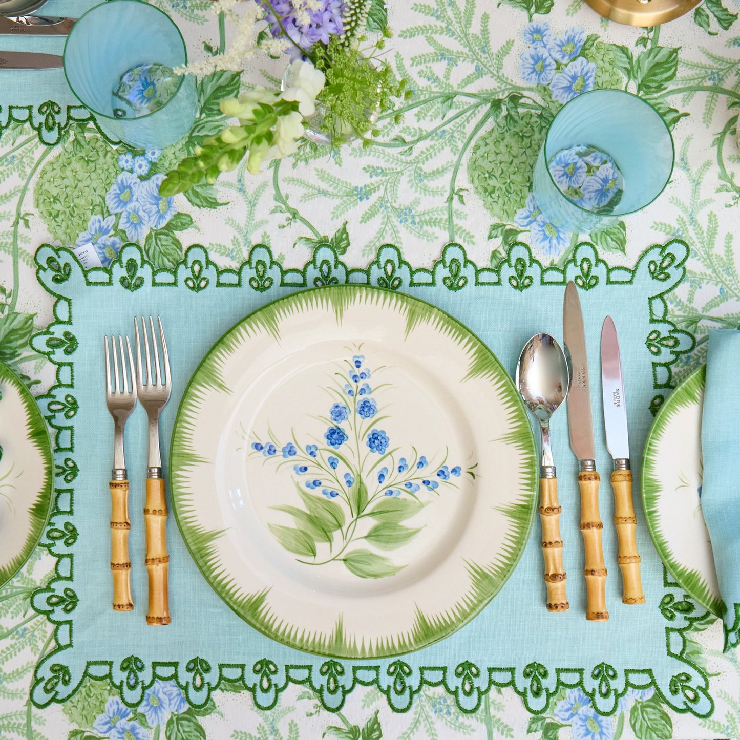 Blue & Green Sophia Waxed Placemats & Napkins (Set of 4)