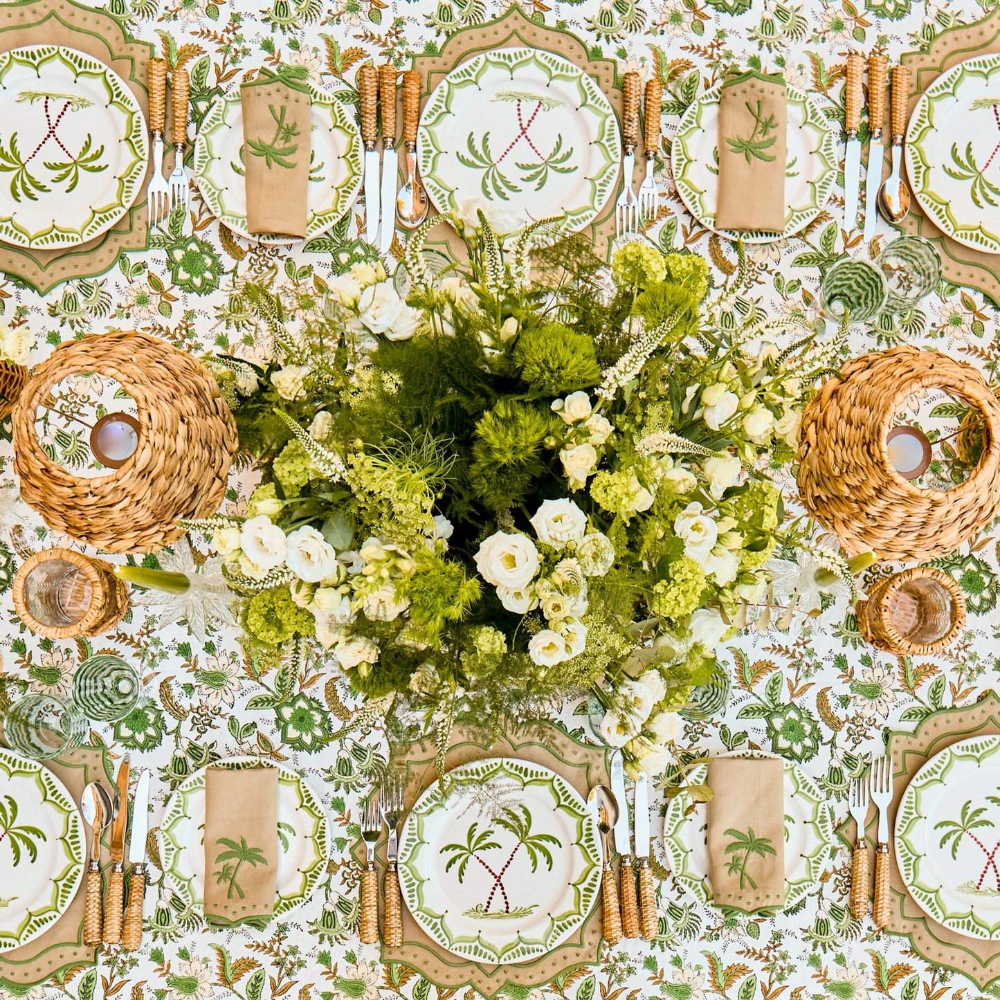 Sand & Green Celestria Placemats & Palm Tree Napkins (Set of 4)