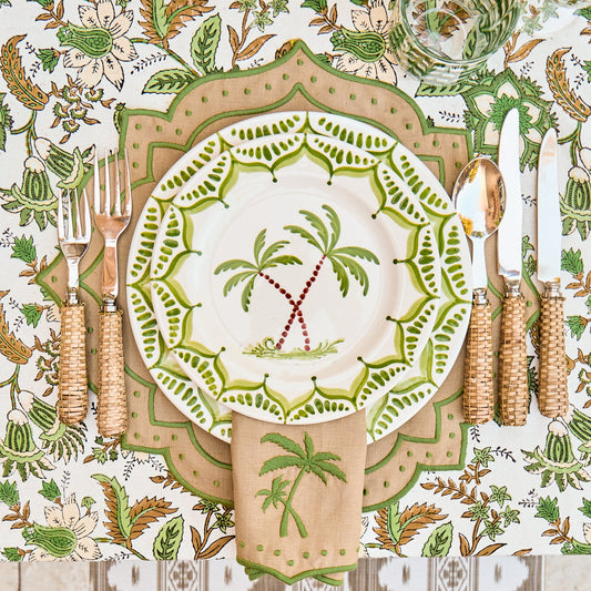 Sand & Green Celestria Placemats & Palm Tree Napkins (Set of 4)