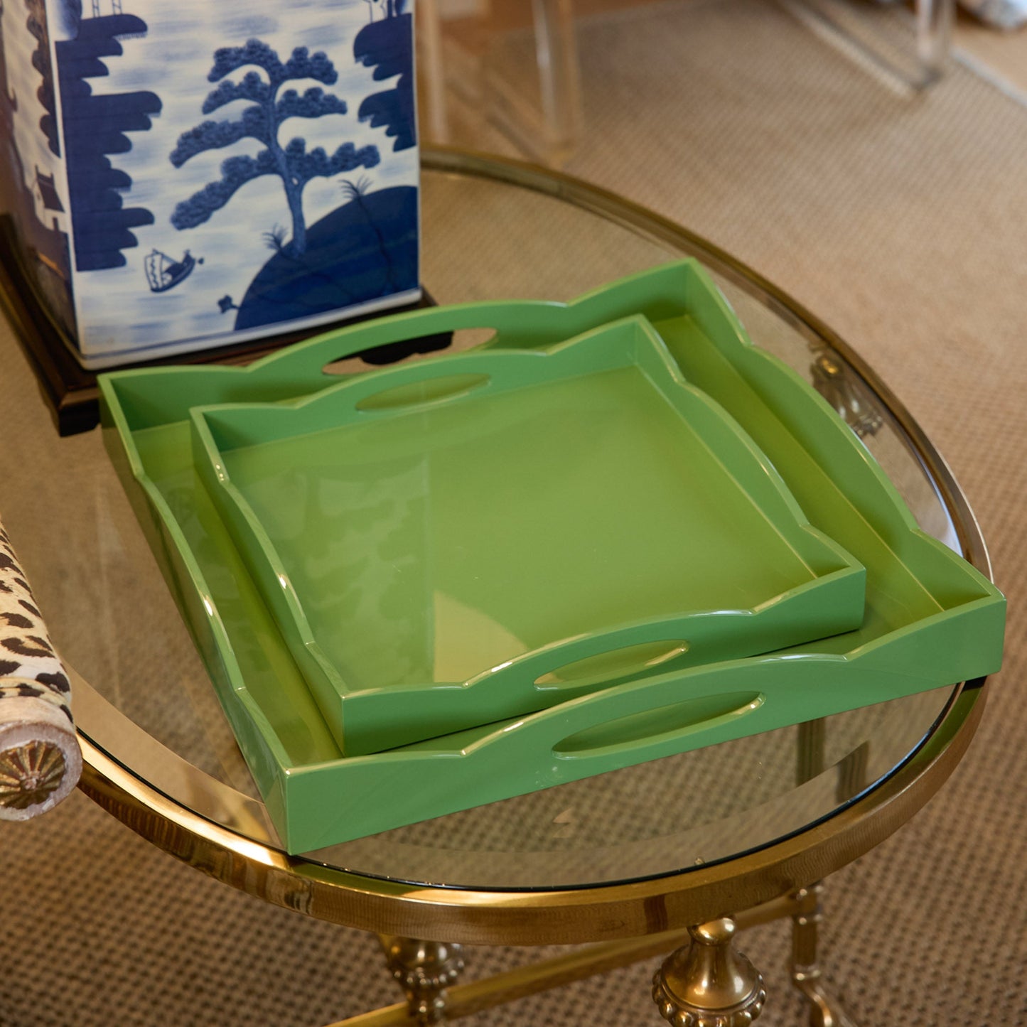 Small Green Lacquer Wave Tray