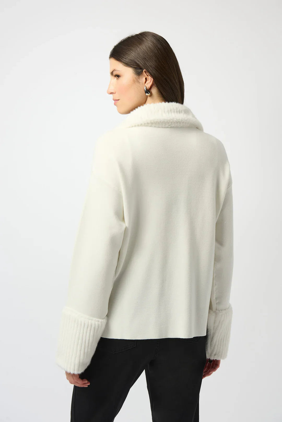 Joseph Ribkoff Sweater Knit Fur Trim Long Sleeve Jacket 253905