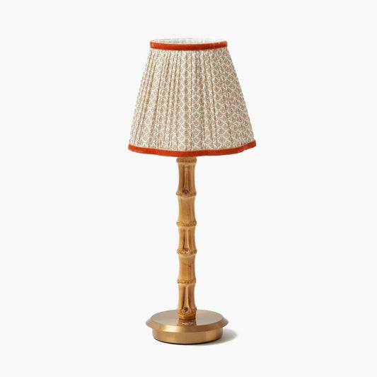 Bamboo Rechargeable Lamp with Putty & Orange Lotus Shade (18cm)