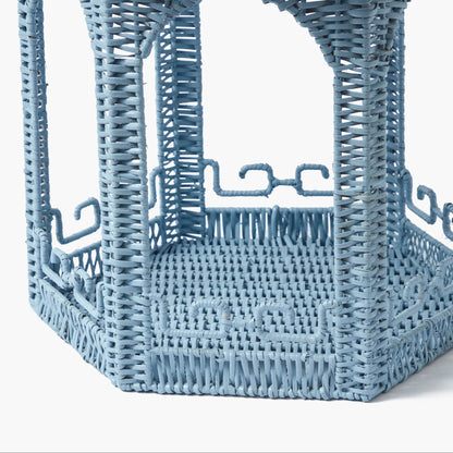 Large Blue Rattan Chinoiserie Pagoda Lantern