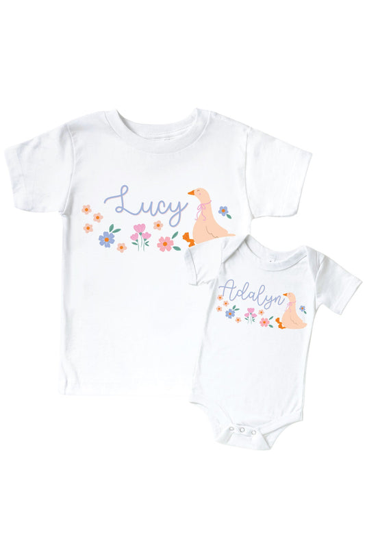 Personalized Loosey Goose Graphic Bodysuit & Kids Tee | White