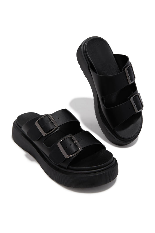 Casual Luxury Platform Slip On Sandals - Black