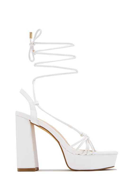 London Lace Up Platform Heels - White