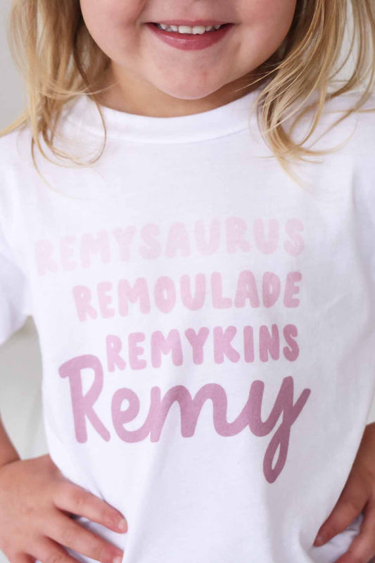 Personalized Dusty Rose Nickname Kids Graphic Tee | White