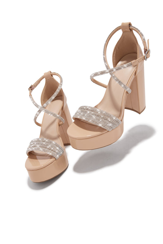 Special Nights Embellished Platform Block Heels - Nude