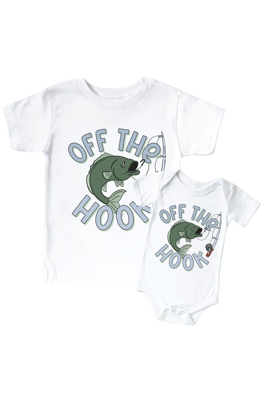 Off the Hook Graphic Bodysuit & Kids Tee | White