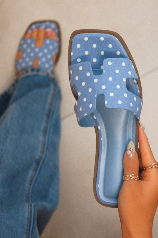 Lori Polka Dot Slip On Flat  Sandals - Blue