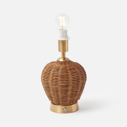 Rattan Ursula Rechargeable Lamp with Olive Ikat Shade (18cm)