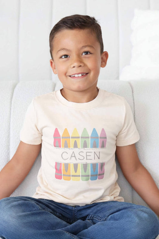 Personalized Crayons Kids Graphic Tee | Natural