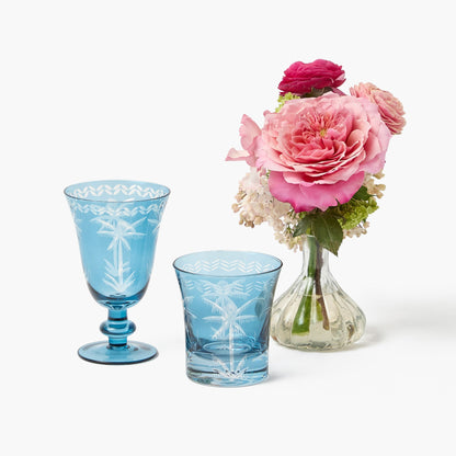 Blue Palm Wine Glasses (Set of 4)