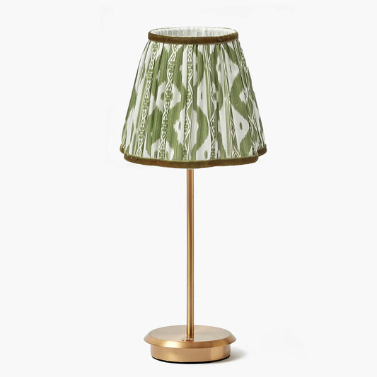 Tall Rechargeable Lamp with Olive Ikat Shade (18cm)