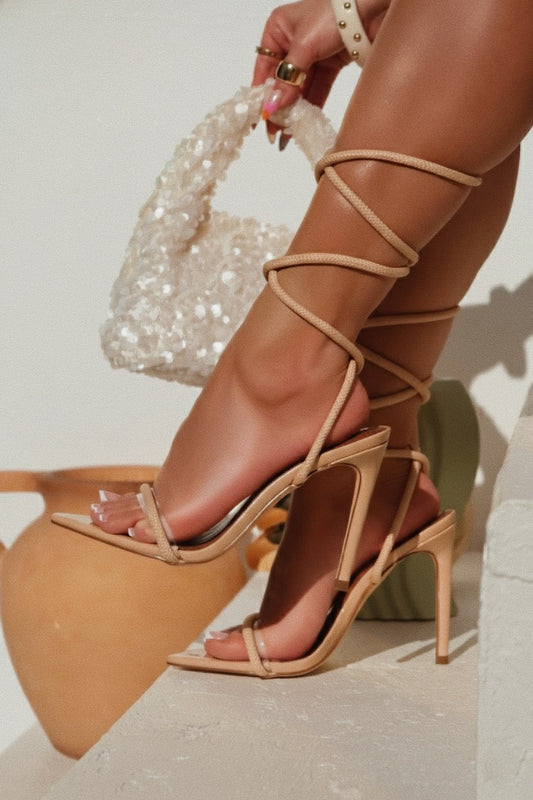 Valeria Lace Up High Heels - Nude