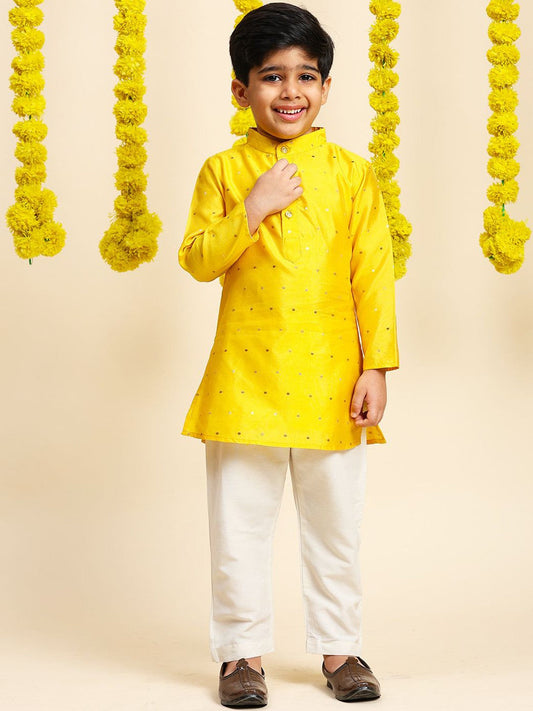 Boys Embroidered Zari Silk Straight Kurta with Pyjamas