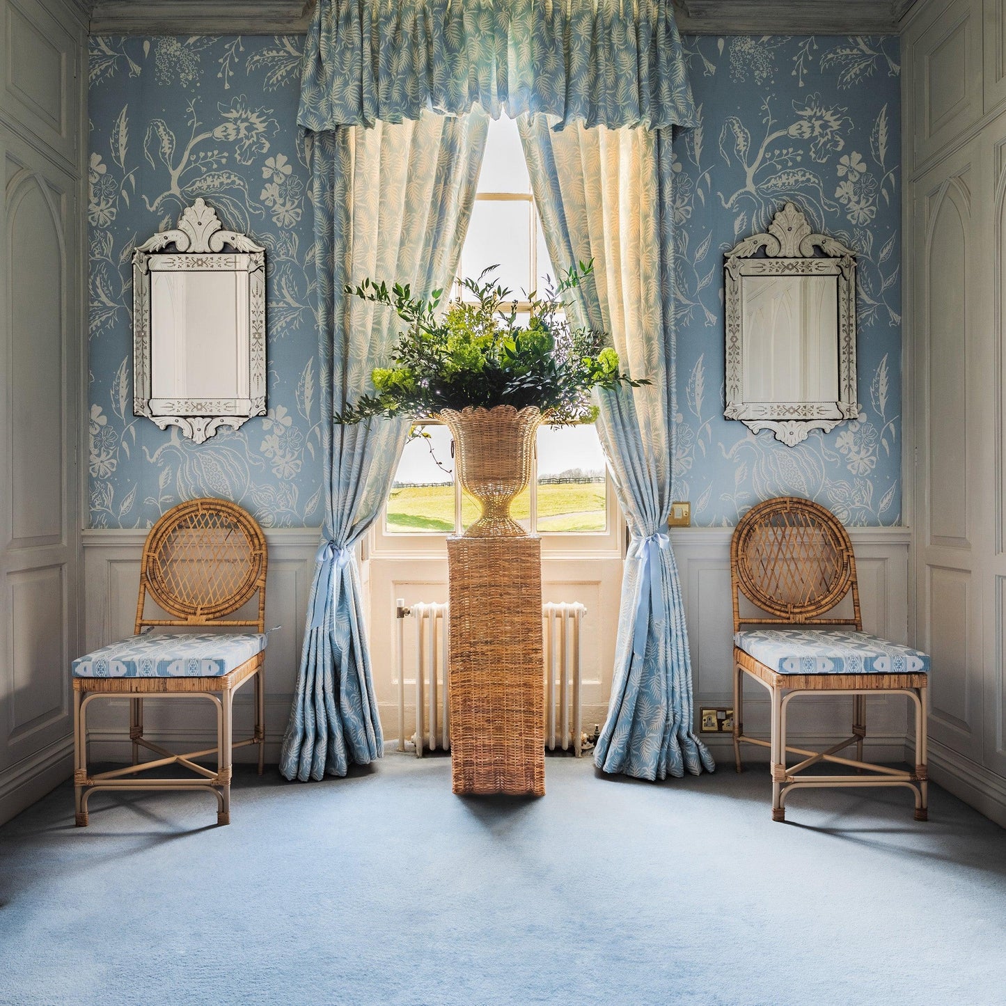 Vivienne Rattan Chair with Ikat Seat Pad Cushion