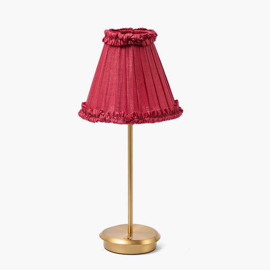 Tall Rechargeable Lamp with Burgundy Frilled Silk Shade (18cm)