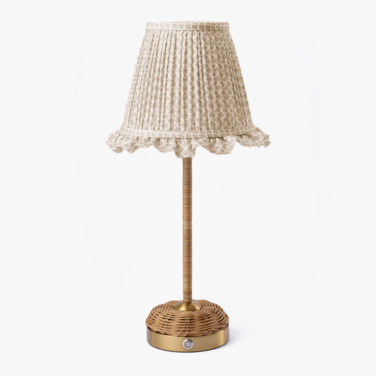Rattan Ida Rechargeable Lamp with Putty Lotus Ruffle Shade