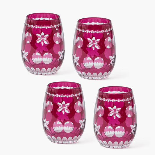 Aubergine Anita Engraved Water Glasses (Set of 4)