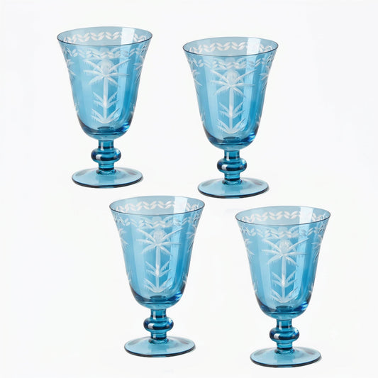Blue Palm Wine Glasses (Set of 4)