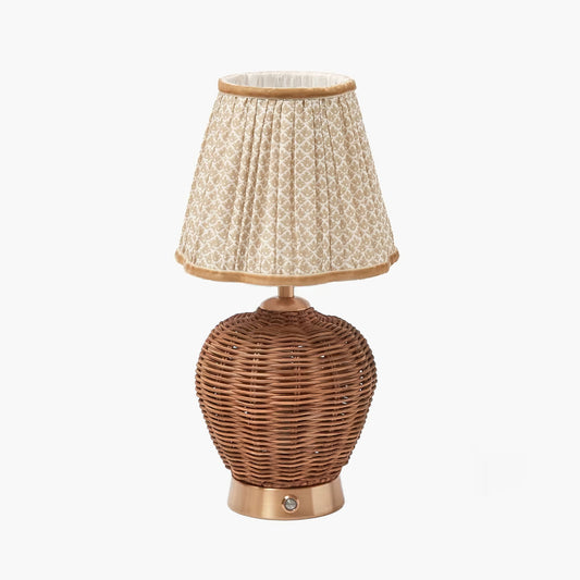 Rattan Ursula Rechargeable Lamp with Putty Lotus Shade (18cm)