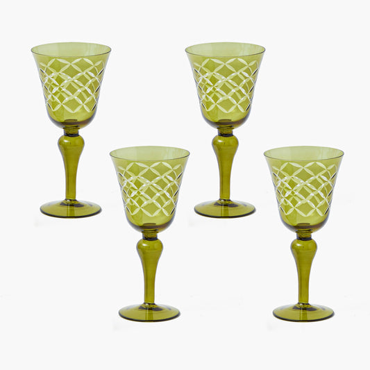 Olive Engraved Wine Glasses (Set of 4)