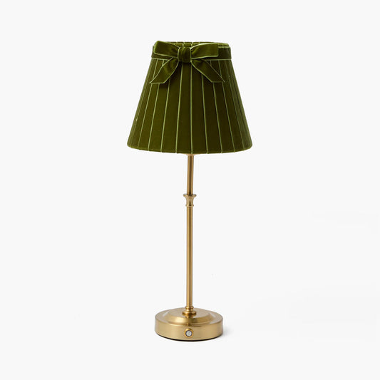 Edie Rechargeable Lamp with Olive Velvet Bow Shade (18cm)