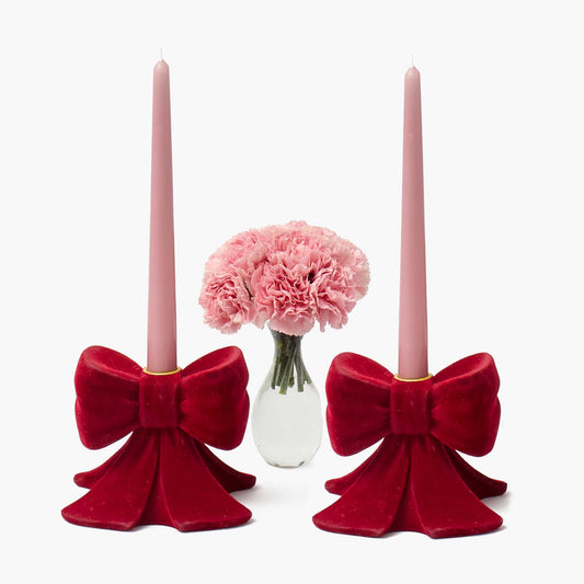 Red Velvet Bow Candle Holders (Pair)
