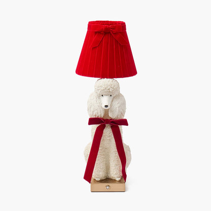 Red Ribboned Fifi Poodle Rechargeable Lamp with Red Velvet Bow Shade (18cm)