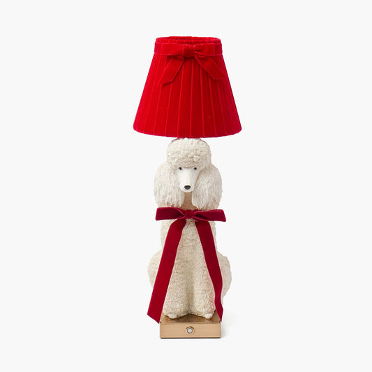 Red Ribboned Fifi Poodle Rechargeable Lamp with Red Velvet Bow Shade (18cm)