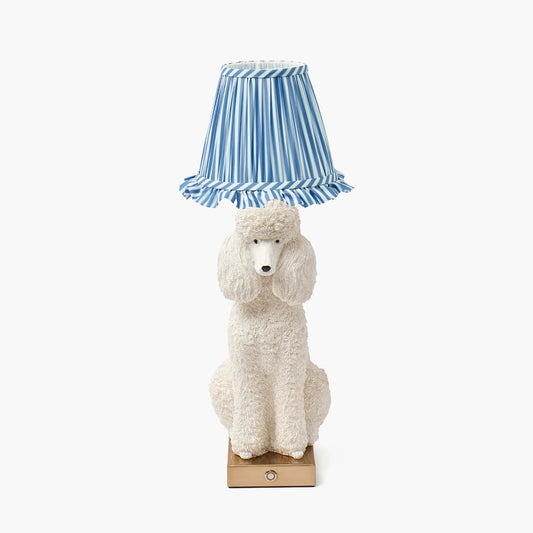 Fifi Poodle Rechargeable Lamp with Blue Striped Ruffle Shade (18cm)