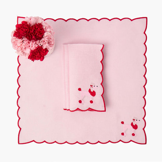 Pink & Red Fifi Poodle Linen Napkins (Set of 4)
