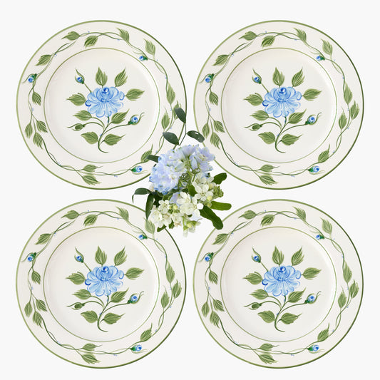 Blue Rose Bud Dinner Plates (Set of 4)