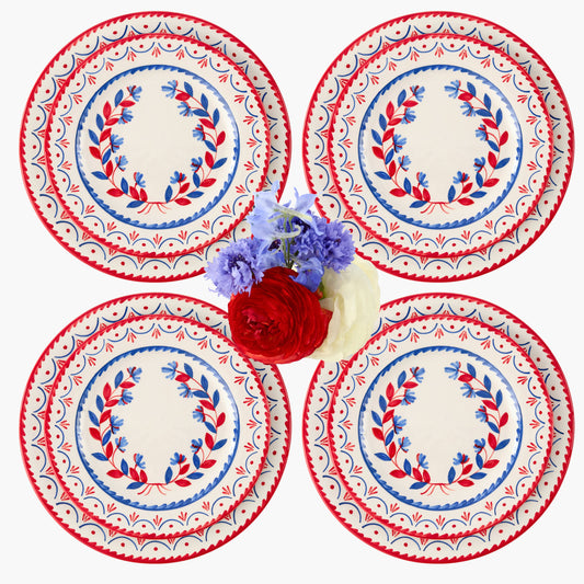 Blue & Red Josephine Dinner & Starter Plates (Set of 8)