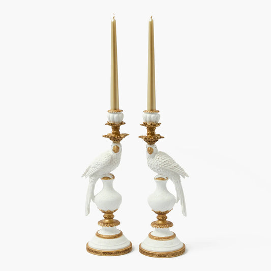 White Parrot Candle Holders (Pair)