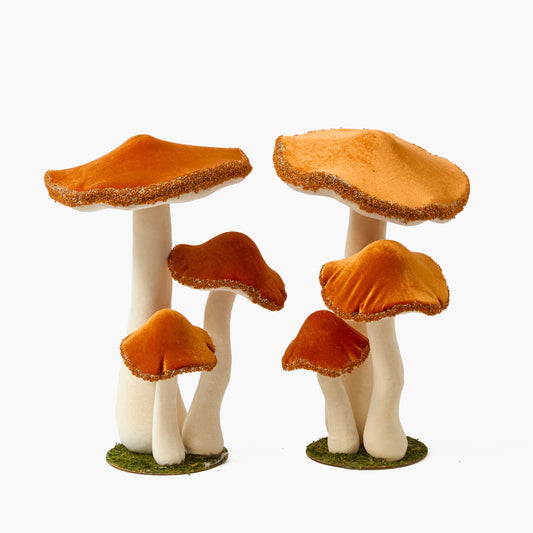 Large Orange Beaded Velvet Mushroom (Pair)