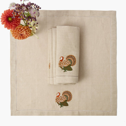 Taupe Turkey Embroidered Linen Napkins (Set of 4)