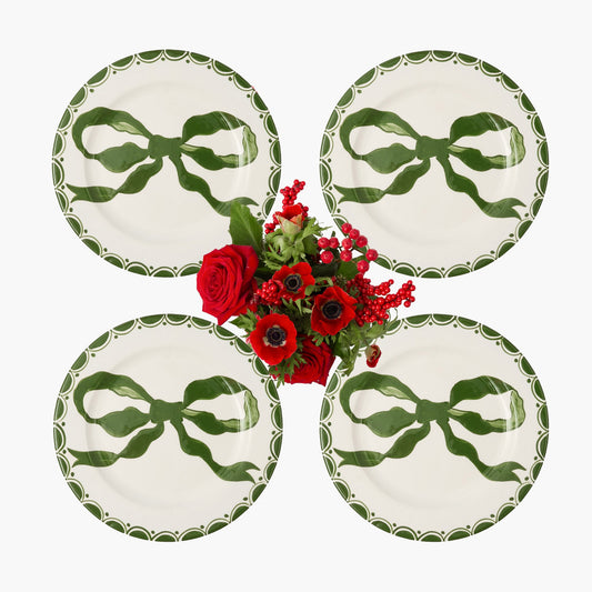 Marilyn Forest Green Bow Starter Plates (Set of 4)