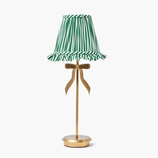 Tall Marilyn Bow Rechargeable Lamp with Forest Green Striped Ruffle Shade (18cm)