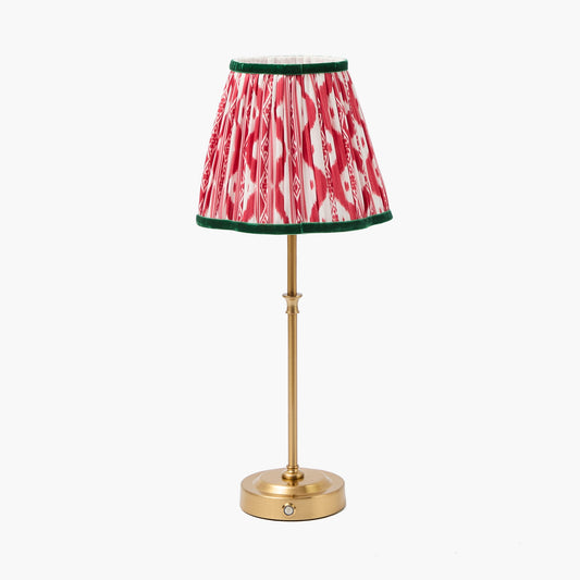 Edie Rechargeable Lamp with Red & Green Ikat Shade (18cm)