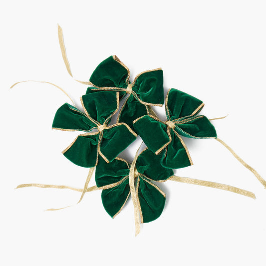 Dark Green Gold Trimmed Velvet Napkin Bows (Set of 4)