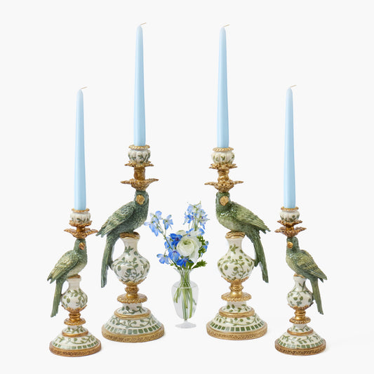 Olive Green Parrot Candle Holder Set